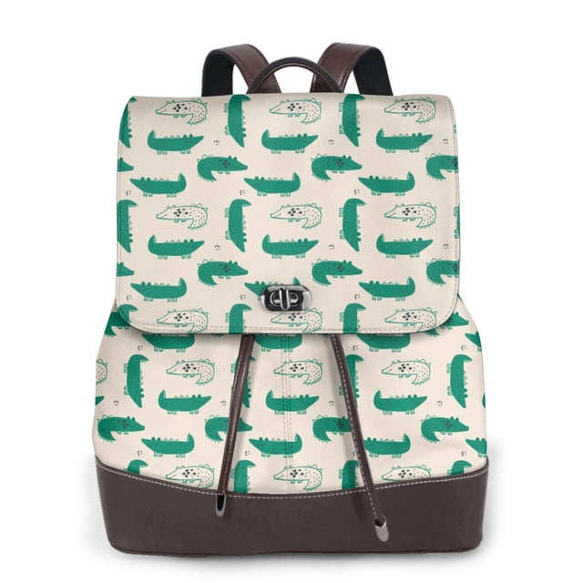 Disketp Cartoon Crocodile Mochila de Cuero para Mujer, Bolso de Espalda Antirrobo con Estilo para Viaje, Trabajo y Uso Diario