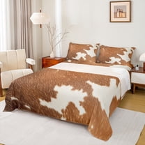 Manfei Cattle Hide Queen Sheet Sets,Rustic Farm Animal Flat Sheet,Brown Beige Queen Fitted Sheet For Teens,Super Cozy Room Decor,4 Pieces