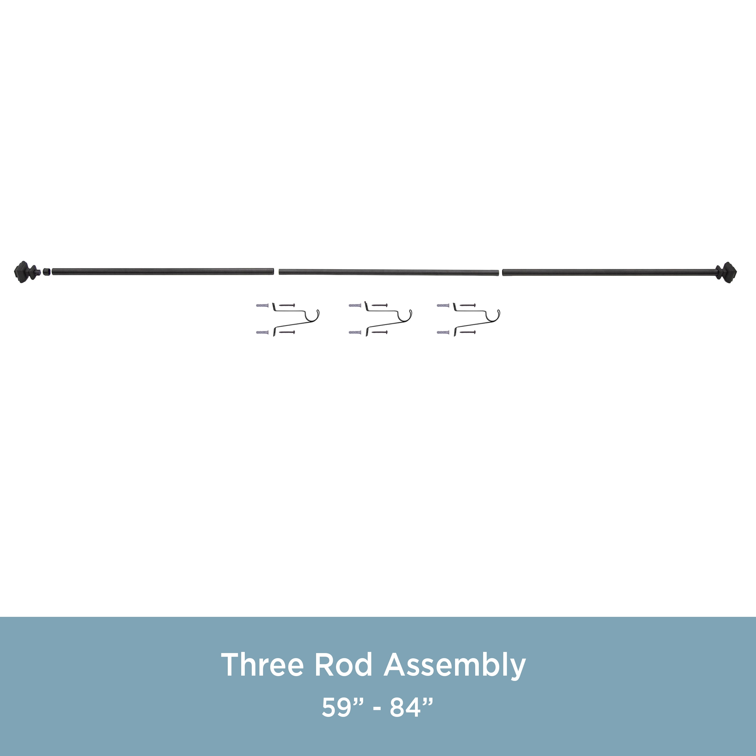 Kenney Byron 30-84" Value Decorative Steel Adjustable Curtain Rod, 1" Dia., Black