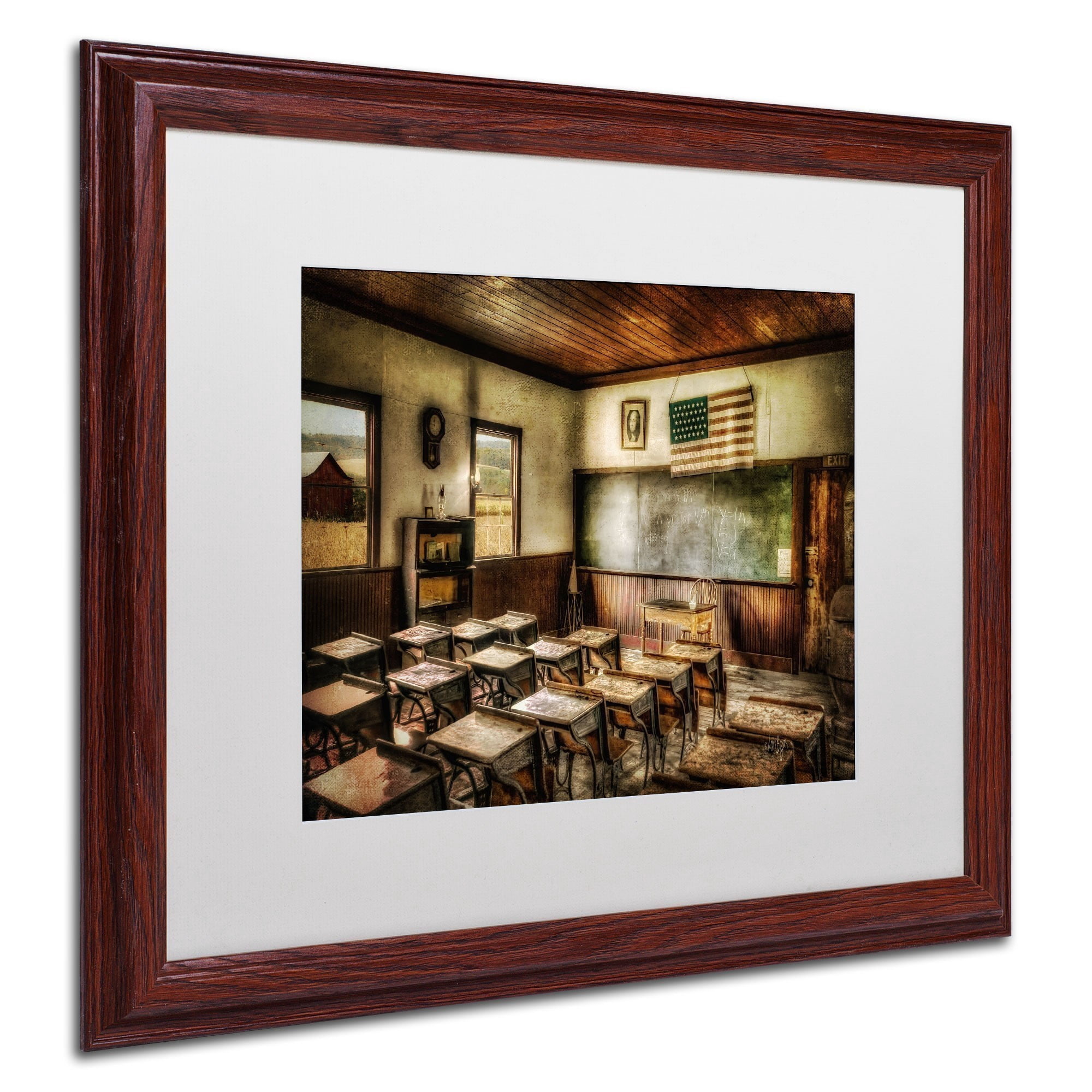 Trademark Fine Art "One Room School" Canvas Art by Lois Bryan, White Mat, Wood Frame