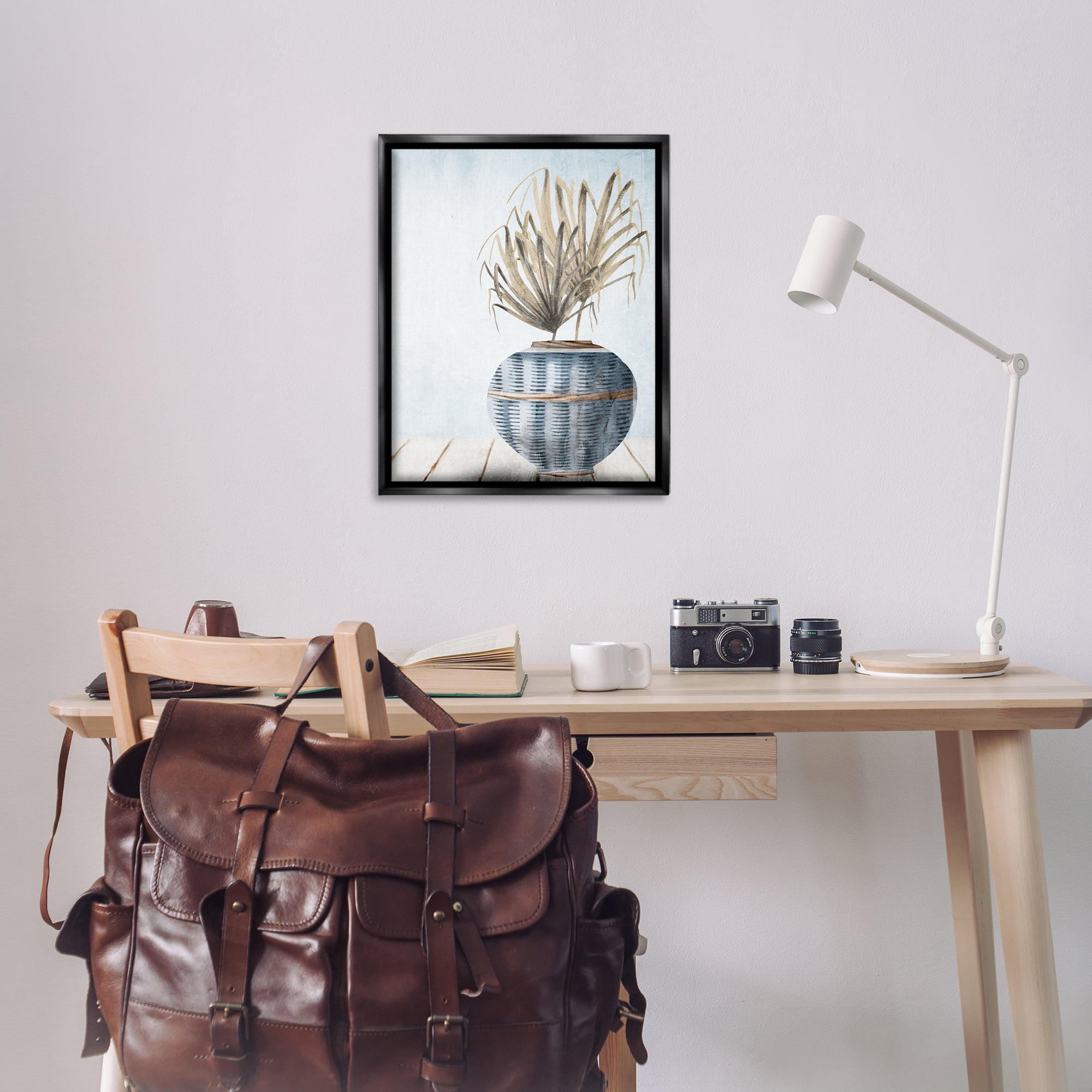 Stupell Industries Plant in Woven Vase Plants & Flowers Painting Black Floater Framed Canvas Art Print Wall Art, 25 x 31