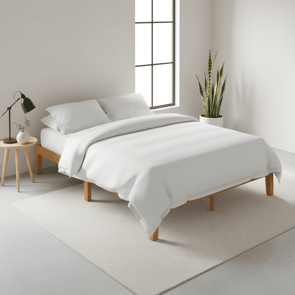 ACCVER Solid Wood Queen Size Bed Frame - 12in Natural Pine Platform Base with Wood Slats, Noise-Free & No Box Spring Needed, Natural Finish, Easy Assembly