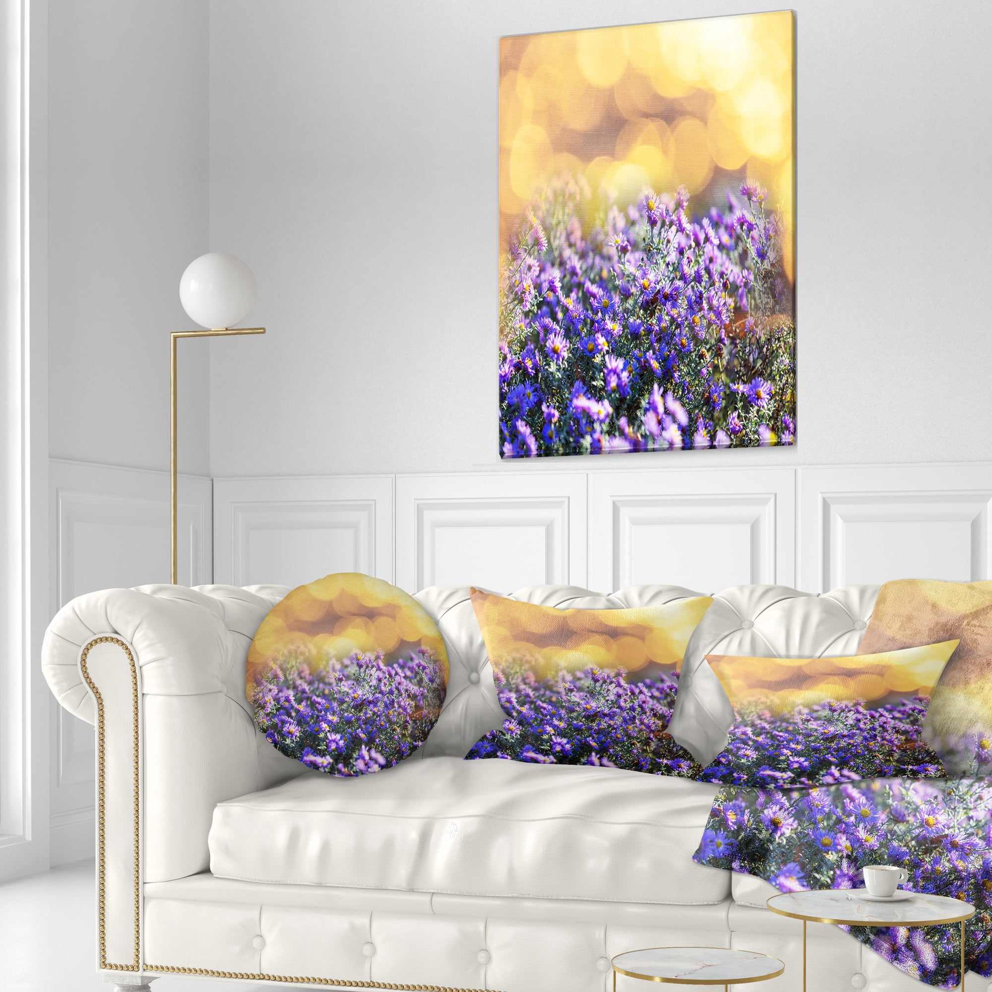 Designart Purple Flowers on Brown Background - Flower Throw Pillow - 12x20