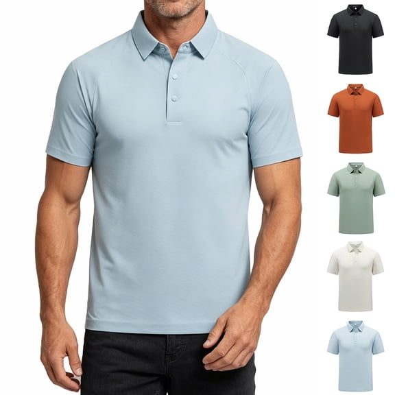 IhhxPro Men's Quick-Dry Collared Shirt Short Sleeve Moisture-Wicking Summer Tee Lightweight Business Sport Casual Golf Performance Athletic Fit Breathable Cotton M-5XL