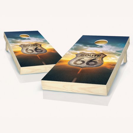 Skip's Garage Route 66 Solid Wood Cornhole Board Set