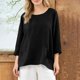 thumbnail image 2 of Blusas de Manga Larga de las Mujeres Verano Cuello Redondo Color Sólido Lino-Estilo Cardigan, Poliéster Suave Casual Abierto Frente Superior, 2 of 8