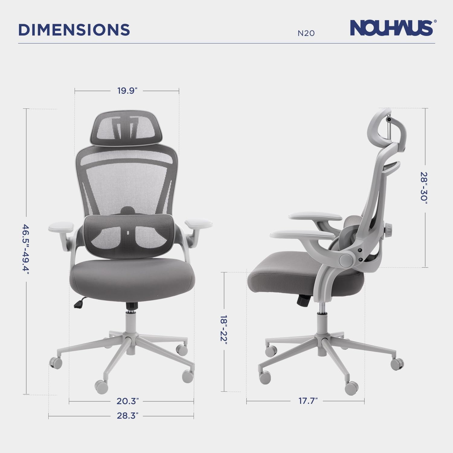 Nouhaus Ergo Fit High Back Ergonomic Mesh Office Chair with Adjustable Lumbar Support for Home Office & Study Room, Gray