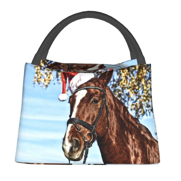 Fotbe Christmas Horse Bolsa Térmica Portátil con Estampado, Bolsa de Entrega de Alimentos Aislada, Bolsa Reutilizable de Gran Capacidad para Comidas y Supermercado