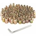 thumbnail image 1 of Tuerca roscada, tuercas hexagonales de acero al carbono galvanizadas para muebles, tuercas con brida, insertos de madera, sujetadores roscados (M6 x 10 mm y M6 x 15 mm, 100 piezas), 1 of 5