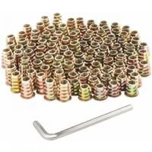 Tuerca roscada, tuercas hexagonales de acero al carbono galvanizadas para muebles, tuercas con brida, insertos de madera, sujetadores roscados (M6 x 10 mm y M6 x 15 mm, 100 piezas)