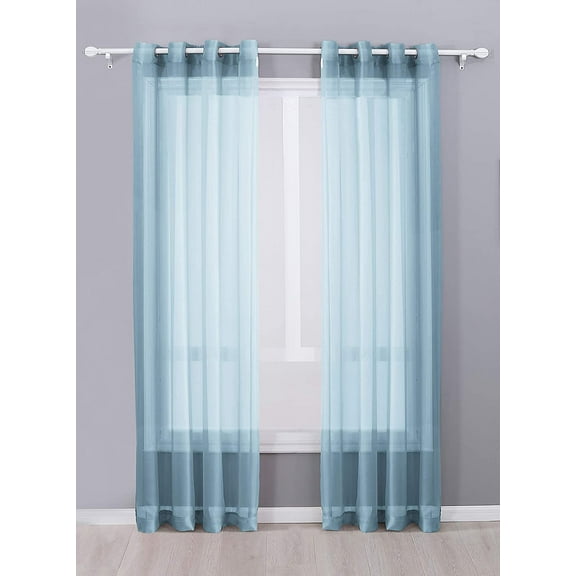 Decotex 2 Piece Sheer Voile Grommet Top Window Curtain Panel Drapes (54" X 95", Slate Blue)