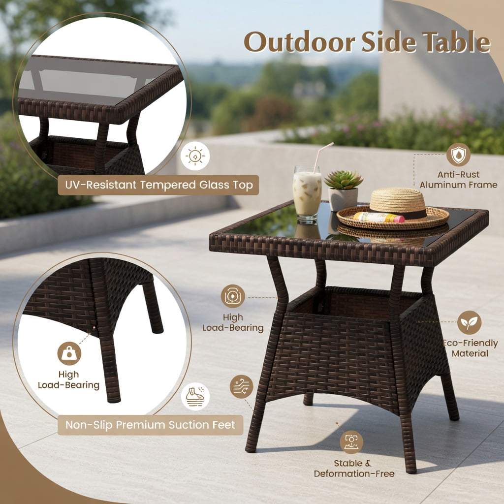 Hommoo 3-Piece Outdoor Rocking Chair Set with Tempered Glass Coffee Table, PE Rattan Patio Furniture for Backyard, Poolside & Porch, Gray