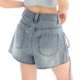 thumbnail image 4 of Ediodpoh Denim Skirt Women's Fashion Asymmetrical Tie Waist Mini Skirt with Denim Detail A Line Womens Skirt Sky Blue M, 4 of 5