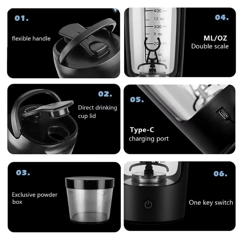650ml Electric Protein Powder Mixing Cup Automatic Shaker Bottle Mixer Shake Bottle Milk Coffee Blender Portable Mixing Cups
