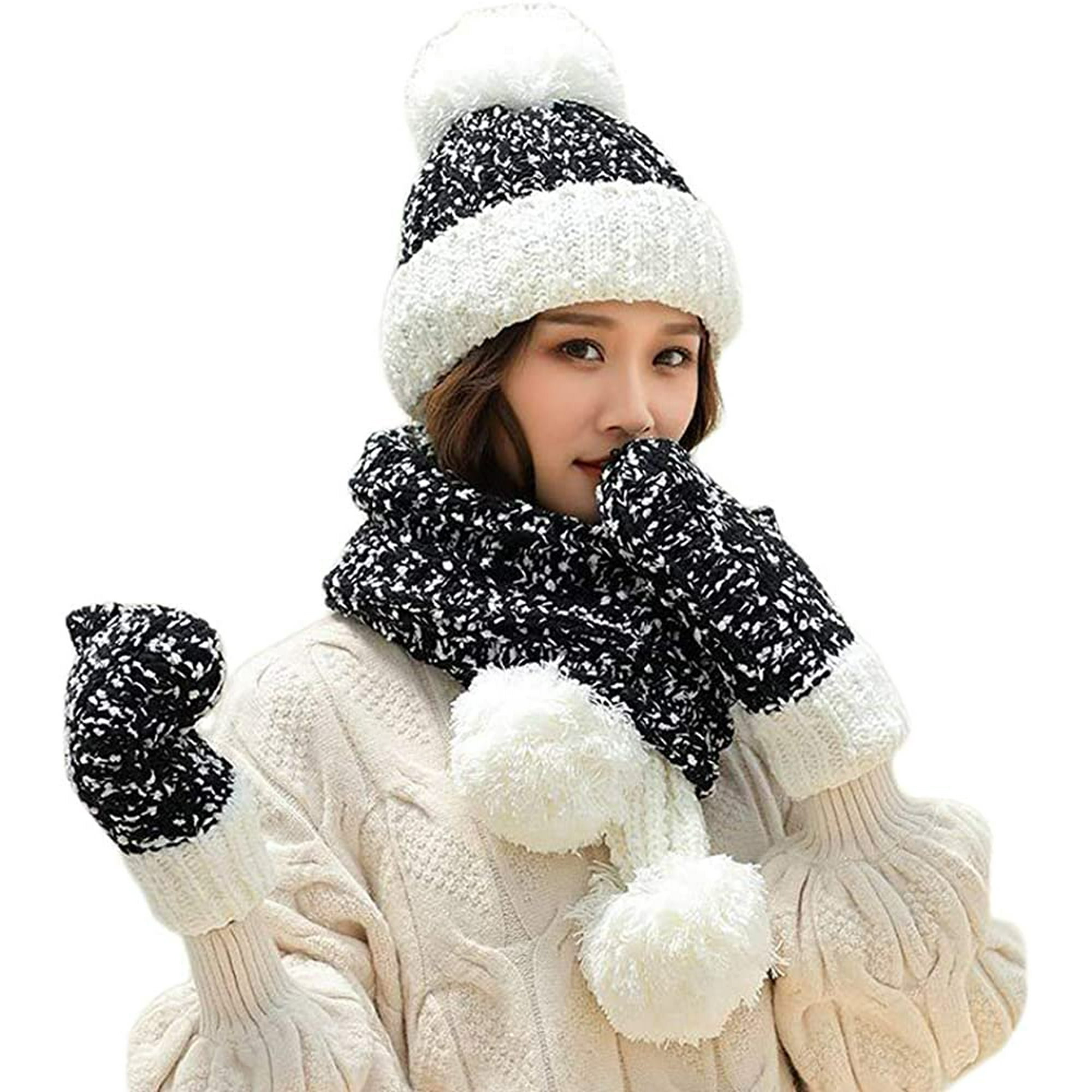 Bonnet Avec Pompon FISFET Ensemble Bonnet, Écharpe, Gants Femme