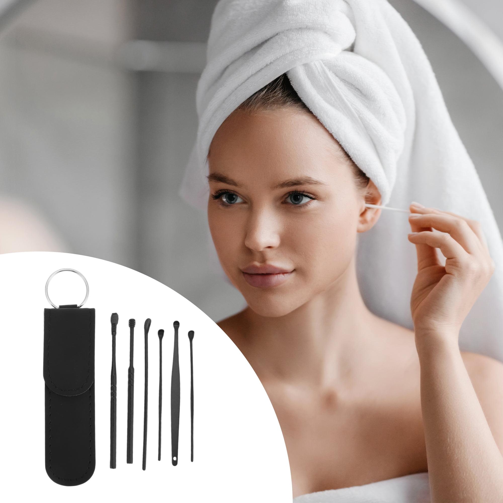 Unique Bargains Portable Earwax Cleaning Tool Kit 6Pcs Black