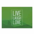 thumbnail image 1 of Live Laugh Love Cutting Board, Triangular Polygon Background with Rectangle Frame with Motivation, Decorative Tempered Glass Cutting and Serving Board, Small Size, Apple Green White, by Ambesonne, 1 of 1