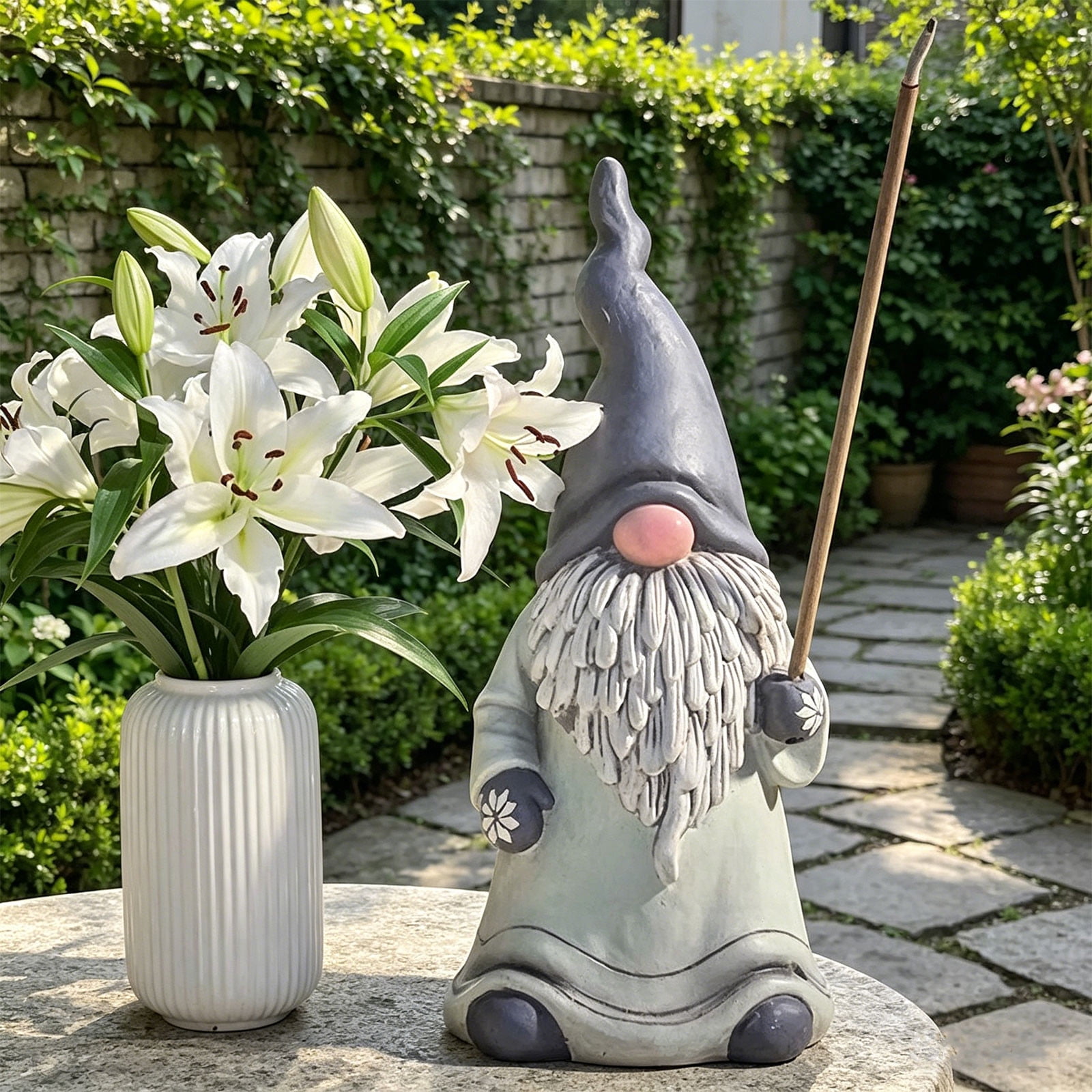 Gandalf Wizard Garden Statue Outdoor Resin Incense Holder for Patio Yard Decor, All-Weather Fantasy Yard Art, Ideal Gift for Nature Lovers