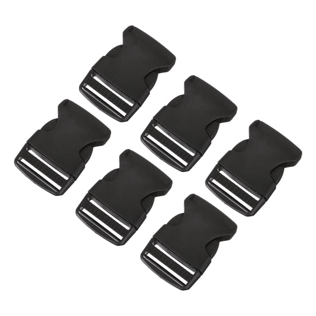 Unique Bargains 6Pack 1-1/2' Plastic Dual Adjustable Side Release Buckle for Backpack Strap Black