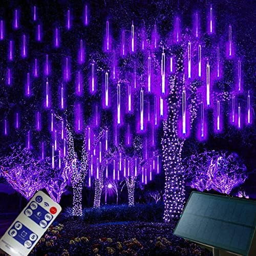 LINLIN Solar Meteor String Lights, 30cm 8 Tubes Falling Rain Lights Solar Garden String Lights with 8 Mode for Garden with Remote