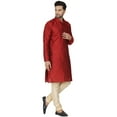 thumbnail image 2 of SKAVIJ Kurta Pajama Set for Men Jacquard Silk Embroidered Party Wear Dress Red S, 2 of 6