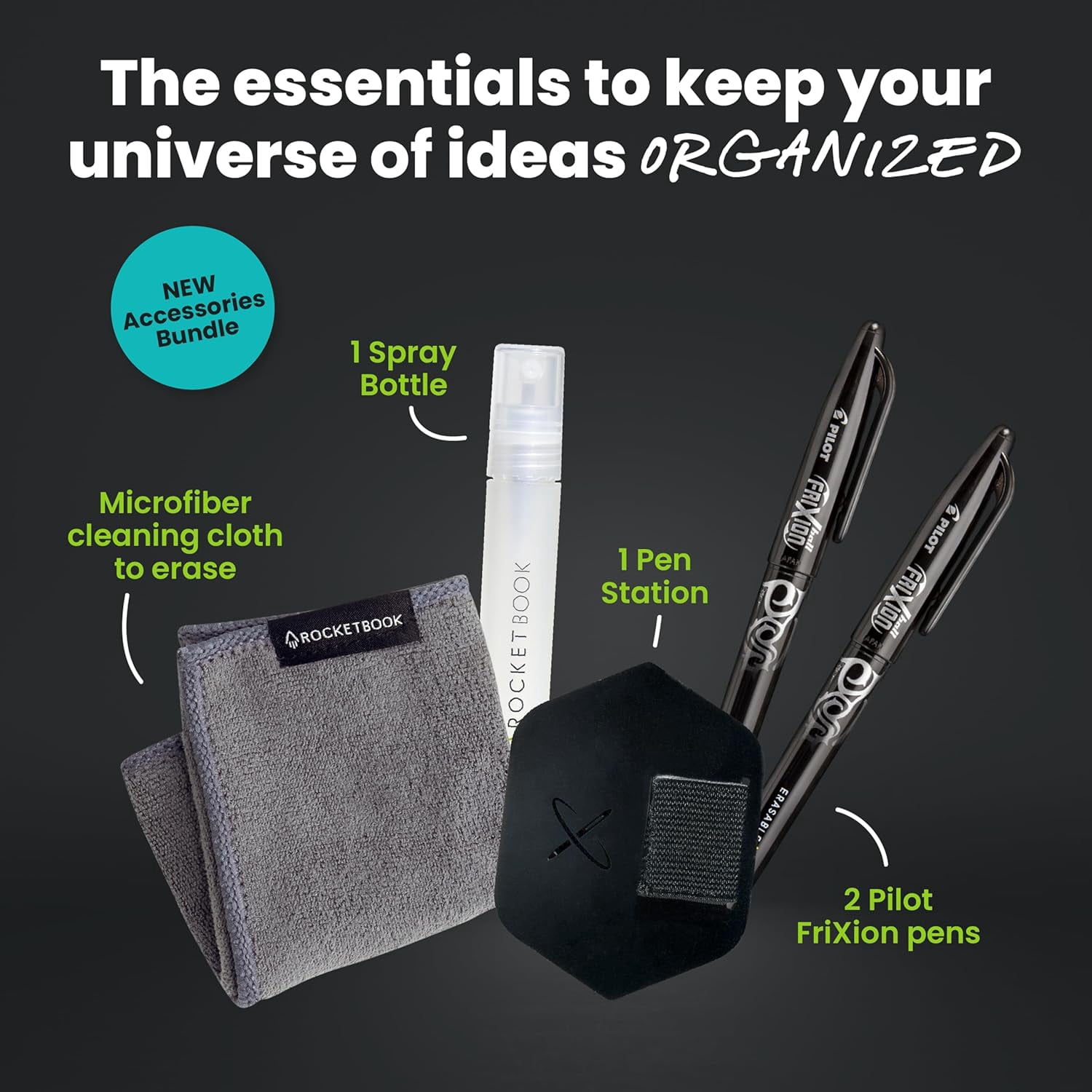 Accessory Kit – Complete Set with 2 FriXion Gel Pens, Spray Bottle, Microfiber Cloth & Pen Dock – Compatible with Notebooks & Planners for Effortless Organization Daily