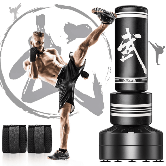 GIKPAL Freestanding Punching Bag 67''-180lbs with Stand Kickboxing Bag with 2 Hand Warps for Adult Youth,Black