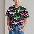 thumbnail image 2 of T-shirt à Manches Courtes pour Enfants, Col Rond Imprimé Coupe Ample, 95 % Polyester 5 % Spandex, Tissu Doux et Respirant, Vert, Taille 100 (6–12 Ans), 2 of 9