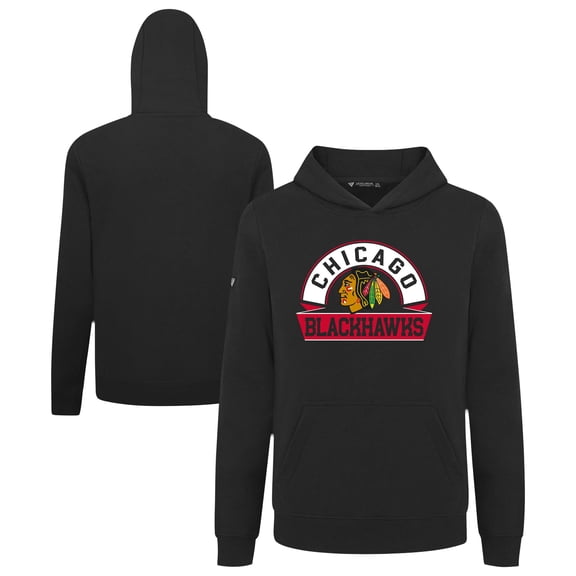 Youth Levelwear Black Chicago Blackhawks Podium Banner Arch Pullover Hoodie
