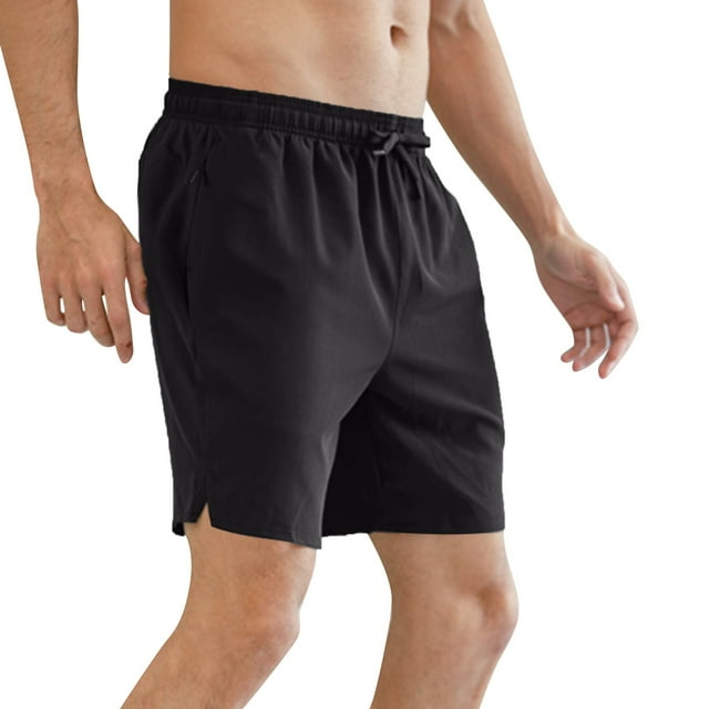 Wyzesi Mens Swim Shorts with Compression Liner Neon Green Male Spring and Summer Solid Color Shorts Ice Sense Zipper Pocket Slit Trousers Large Size Tie Rope Five Point Pants