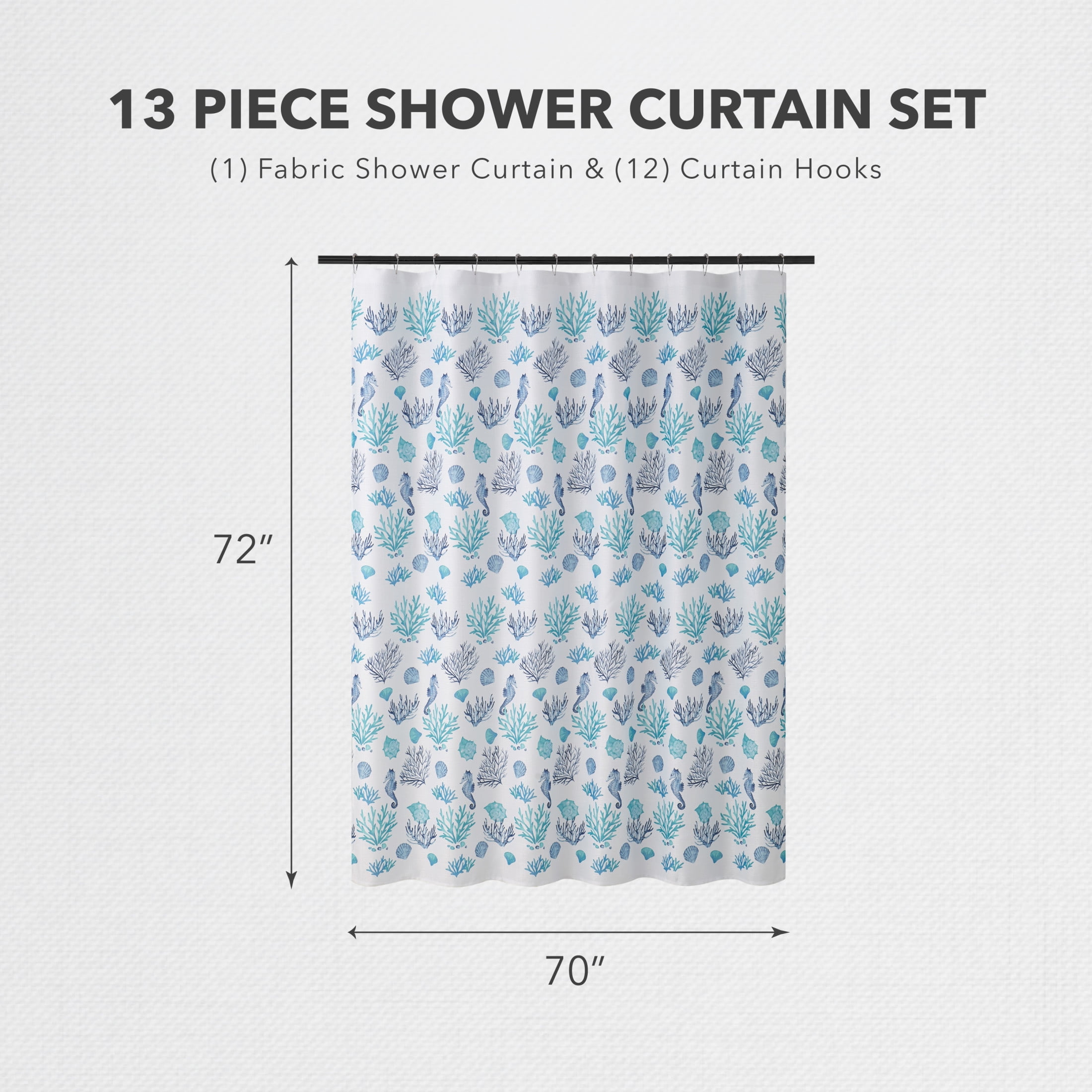 CHI South Cape Shower Curtain and Hooks Modern Washable 70" W x 72" L 13-Piece Set