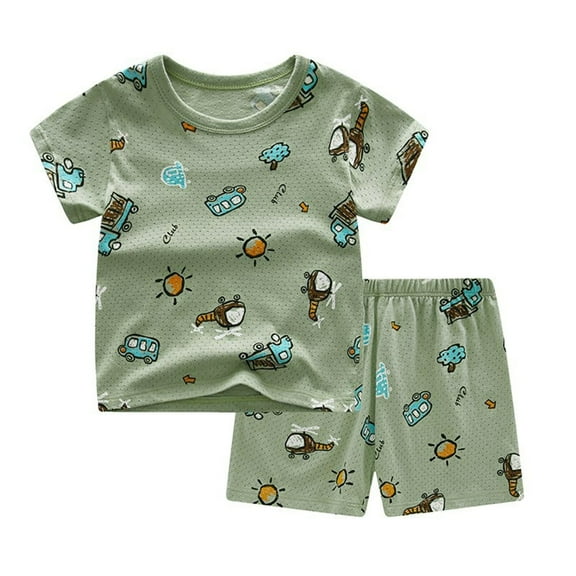 DAETIROS Little Boys Pajamas Sets-Comfy Cotton Car Fashion Cute Short Sleeve Shirts and Shorts Boys Summer Clothes on Clearance Green Size 1-11