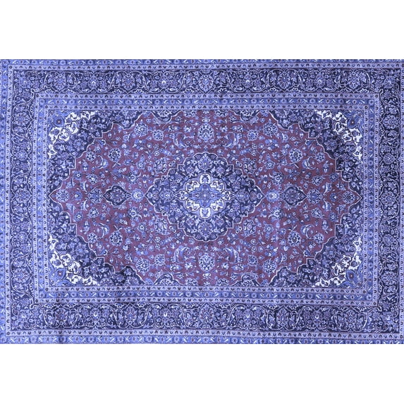 Ahgly Company Machine Washable Indoor Rectangle Medallion Blue Traditional Area Rugs, 8' x 12'