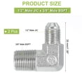 thumbnail image 2 of Uxcell 90 Degree Pipe Adapter, 2 Pcs 1/2" Male 37° Flare JIC x 3/8" BSPT Male Connector Carbon Steel Elbow Fitting for Air Hydraulic Fluid Fuel Water Oil, Silver, 2 of 5