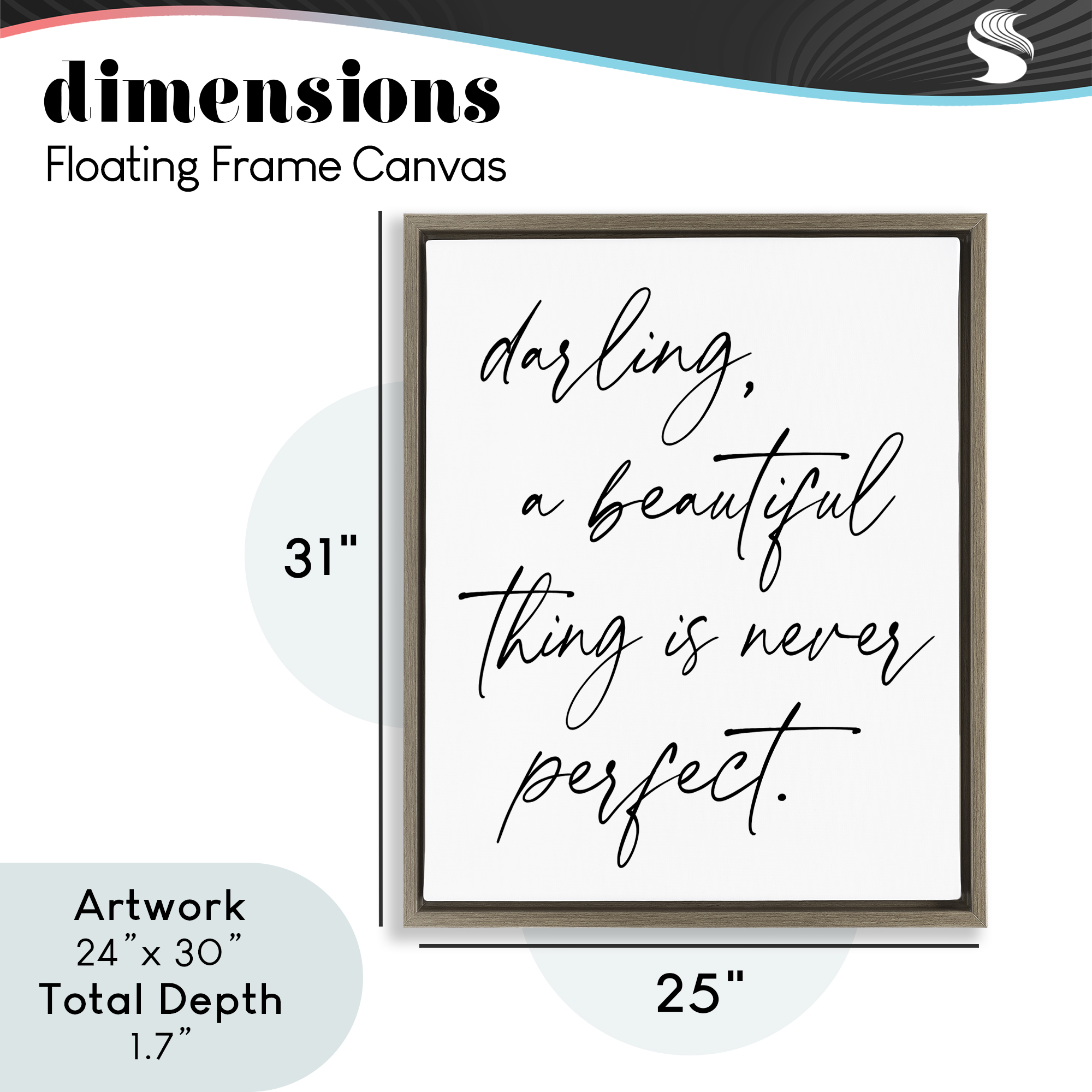 A Beautiful Thing Is Never Perfect Brown Framed Floater Canvas Wall Art, design by Lettered and Lined