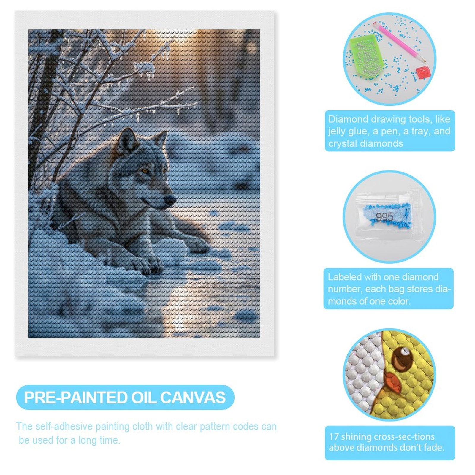 Diamond Art Kits for Adults - Winter Wolf In Frosted Wilderness 5d Diamond Painting for Adults, Diamond Art for Adults Beginners, Frameless Diamond Painting Kits for Adults for Home Wall Decor