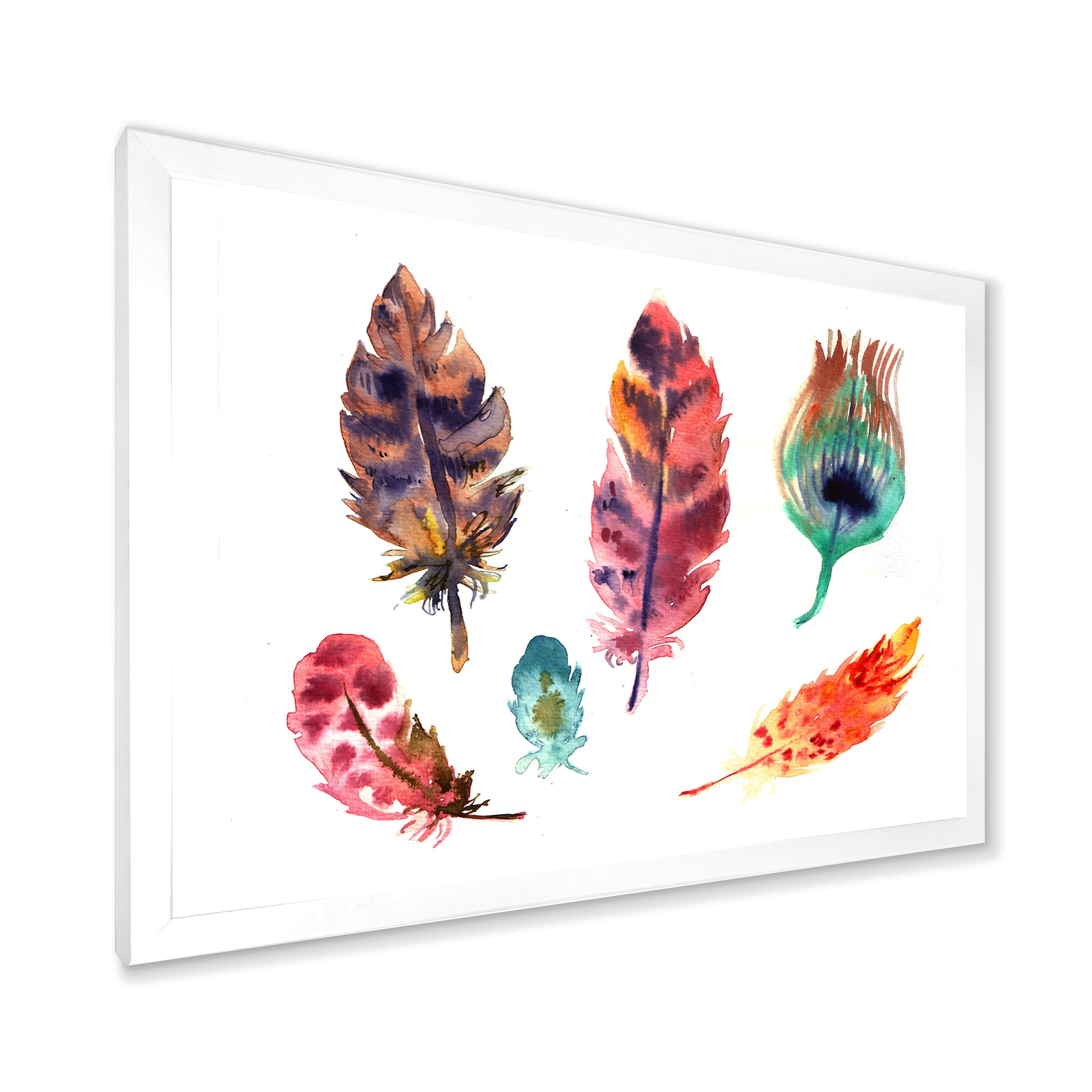 Designart 'Colourful Boho Art Feather Set II' Bohemian & Eclectic Framed Art Print