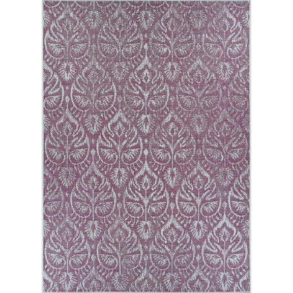 Couristan 7.5' x 10.75' Purple and Ivory Floral Rectangular Outdoor Area Throw Rug