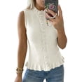 thumbnail image 4 of Sleeveless Women Solid Button Down Ruffle Knit Vest Peplum Tops, 4 of 6