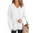 thumbnail image 2 of Women'S Loose Sweater V Neck Long Sleeve Shirt Casual Autumn and Winter Tops White XXL, 2 of 9