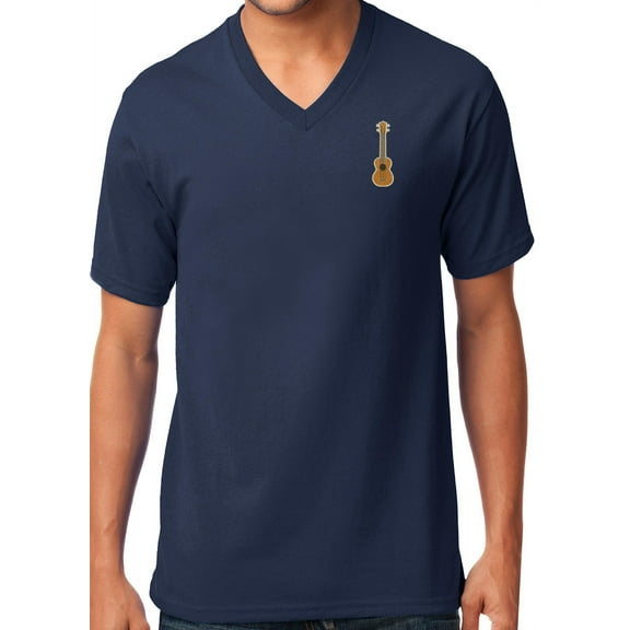 Mens Ukulele V-neck Tee Shirt, Large Navy Blue