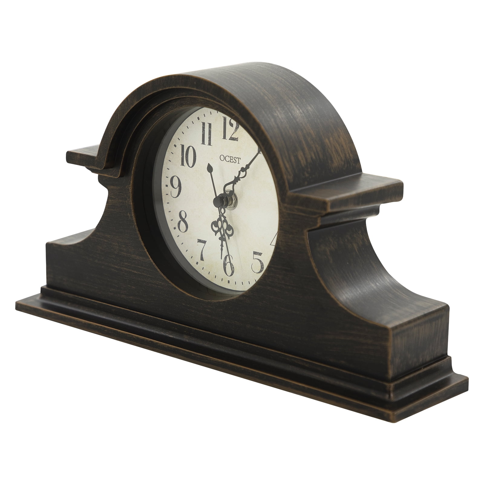OCEST Vintage Mantel Clock, 13x7inch Battery Operated Wooden Mantel Clock, Silent Desk Shelf Vintage Clock for Living Room,Home Decor Gift, Elegant Wooden Frame