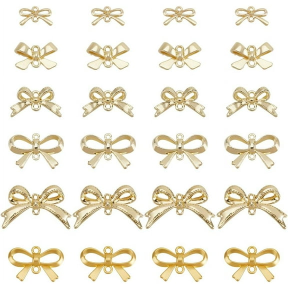 1 Box 60Pcs Gold Bow Connector Charm Bowknot Charms Metal Alloy Small Cute Hollow Double Loops Links Bows Charm Bulk Charms Earrings Necklace Bracelets Supplies