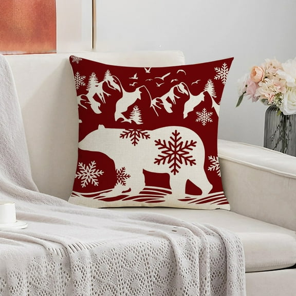 Summercome Christmas Pillow Covers, 18x18 Set of 4, Red Christmas Decorations Throw Pillows, Christmas Pillows for Party Decorations, Xmas Winter Holiday Sofa Decor, A