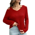 thumbnail image 2 of AOOCHASLIY Sweaters Fall Clearance Women's Off Shoulder V-Neck Sweater Women's Loose Winter Long Sleeve Knit Sweater, 2 of 5