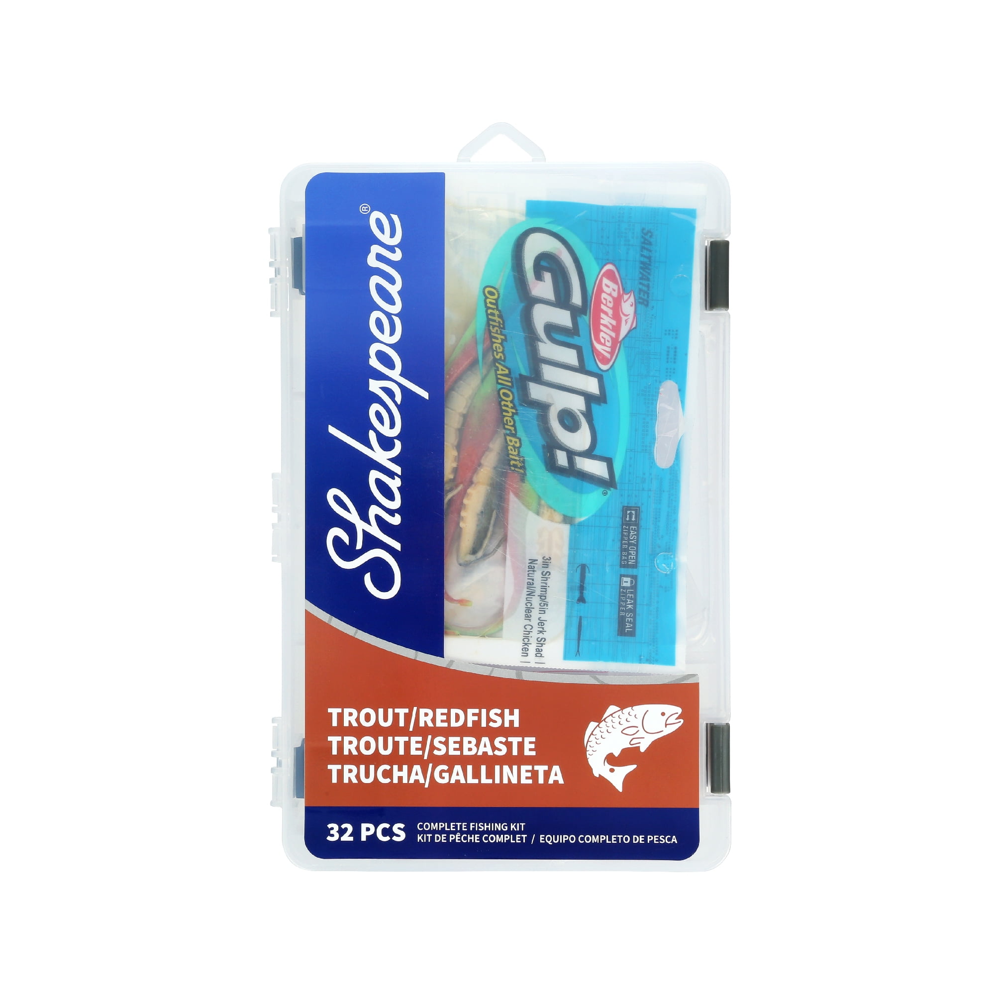Shakespeare Catch More Fish Redfish Trout Tackle Box Kit, Fishing Tackle Box with Tackle