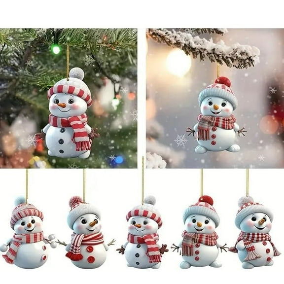 Yhmxh Christmas Ornaments Cute 2D Snowman Acrylic Ornaments for Christmas Tree Decorations White Snowman with Hat Christmas Hanging Ornament Ornament Hanging Decorations for Christmas Tree Decor