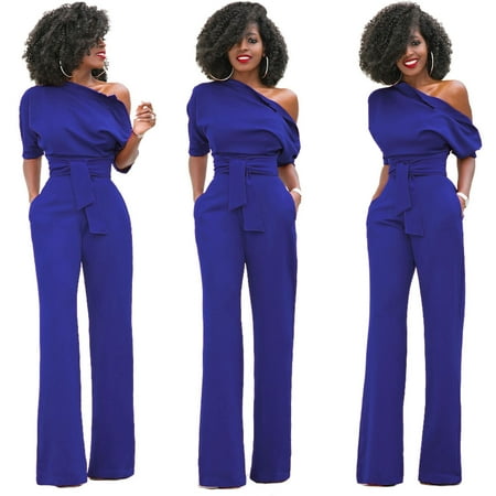 

Hot European And American Sloping-Shoulder Off The-Shoulder Solid Color Short Sleeve One-Piece Wide-Leg Pants Large Quantity In Stock