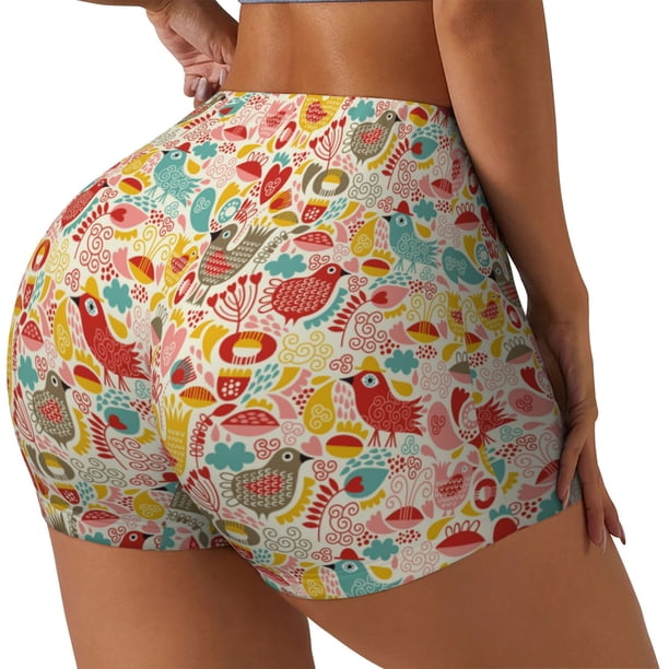 Fotbe Colorful Chicken Shorts Sin Costuras – Shorts Deportivos de Cintura Alta para Mujer, Elásticos para Gimnasio, Yoga, Running o Ciclismo-Medium