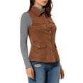 thumbnail image 4 of INSPIRE CHIC Women's Utility Cargo Vest Button Front Sleeveless Faux Suede Jacket with Pockets S Brown, 4 of 8